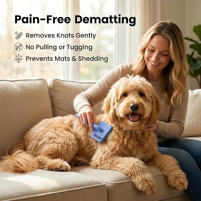Small Slicker Brush & Lavender Detangler Spray Pack, Dog Grooming at Home | Best Brush For Long Haired Dogs, Dematting Comb & Detangling Spray For Goldendoodle Coats, Puppy Matting Grooming Supplies