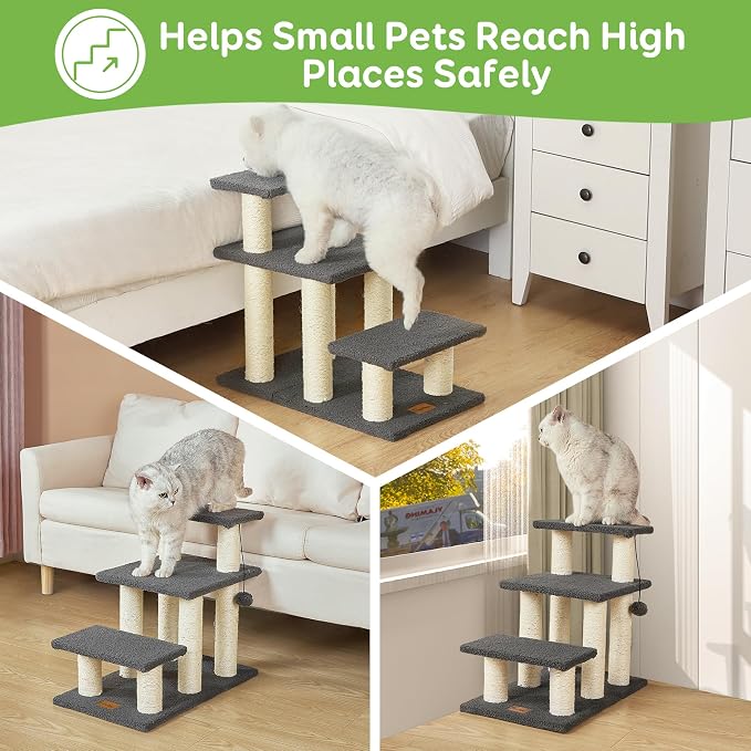 Dog Stairs & Cat Scratching Post Pet Steps for High Beds Couch | High-Strength Boards Holds up to 150 lbs for Indoor Small Cats Kittens Dogs Climbing Playing, 3 Combination Options, 3 Steps