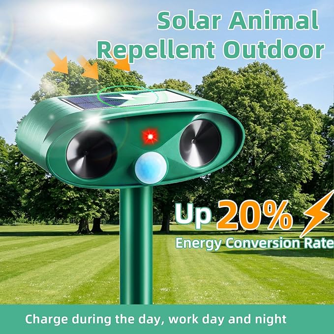 4 Pack Solar Animal Repellent Outdoor -Ultrasonic Deer Repeller with Motion Sensor & USB Charging,Weatherproof Deterrent for Yard Garden -Deter Cats,Squirrels,Raccoons,Rabbits,Skunts