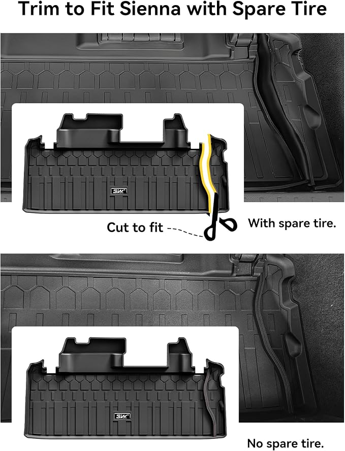 3W Floor Mats&Cargo Liner for Toyota Sienna 2021-2026 7 Seat (Not Fit 25 26 Platinum) TPE Custom Fit Floor Liner for Sienna XLE/XSE/Limited Full Set and Trunk Mat(w/o Spare tire)