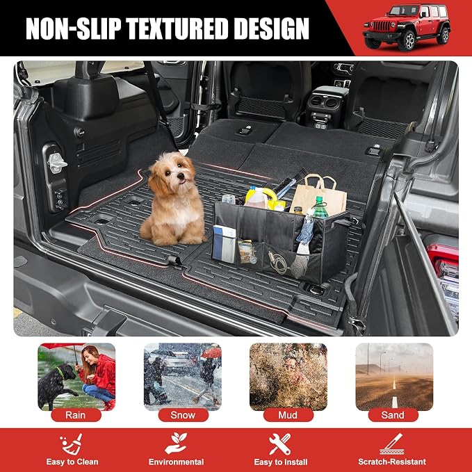 Cargo Mat Compatible with 2018-2025 Jeep Wrangler JL Unlimited 4 Door 4X4, Cargo Liner Rear All-Weather Protection Trunk Liner for 2024 Jeep Wrangler JL/JLU Accessories