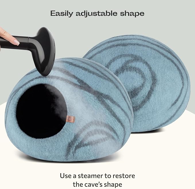Cat Cave – Premium Felt Cat Bed Enclosure for Indoor Cats, Handmade Merino Wool (Aquamarine, Large)