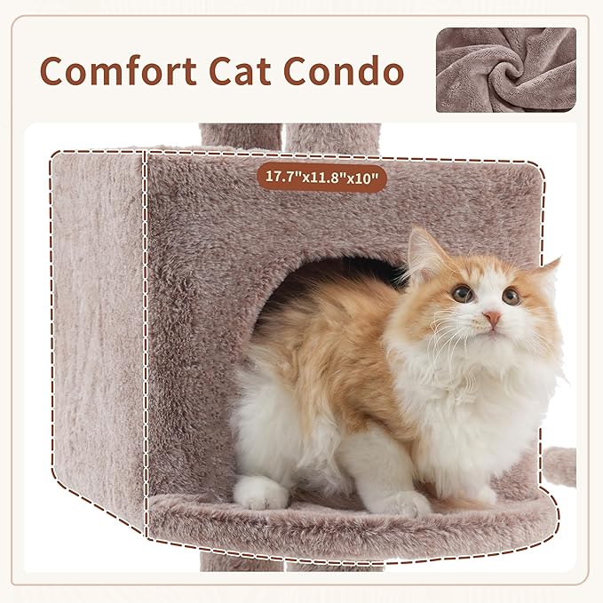 Gitelsnour Cat Tree for Indoor Cats, 55.1 inch Cat Tower with 7 Sisal Scratching Posts, Multi-Level Cat Condo wit Large Play Platform Furry Ball, Cat Cave, 2 Padded Perches, Basket, Mushroom GCT013MU