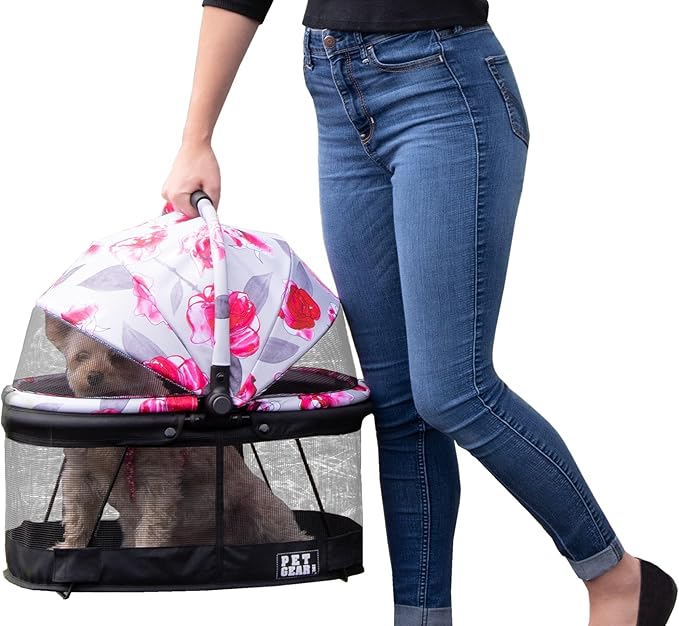 Pet Gear No-Zip View 360 Pet Carrier & Car Seat, Blossom, 20" | Push Button Entry, For Small Dogs & Cats, 360 Degree Visibility, Safety Carrier