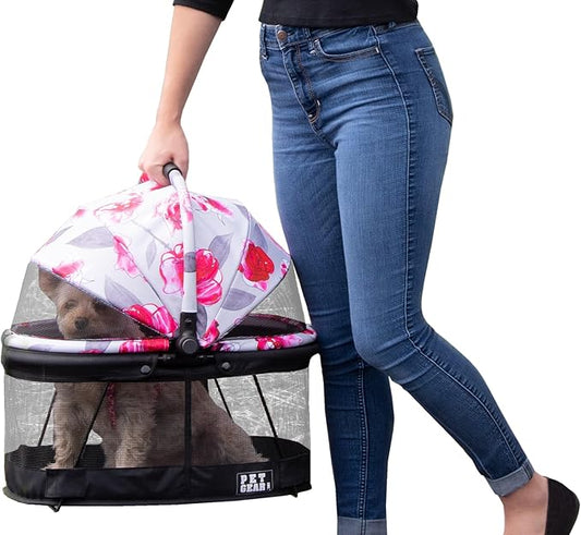 Pet Gear No-Zip View 360 Pet Carrier & Car Seat, Blossom, 20" | Push Button Entry, For Small Dogs & Cats, 360 Degree Visibility, Safety Carrier