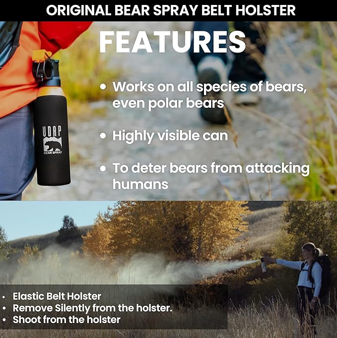 UDAP Pepper Power Bear Spray Self Defense Deterrent with Holster for Camping, Hiking, Fishing, Powerful Blast Pattern, 30 ft Fog Barrier, Safety Orange, SO2, 7.9 oz, 2 Pack