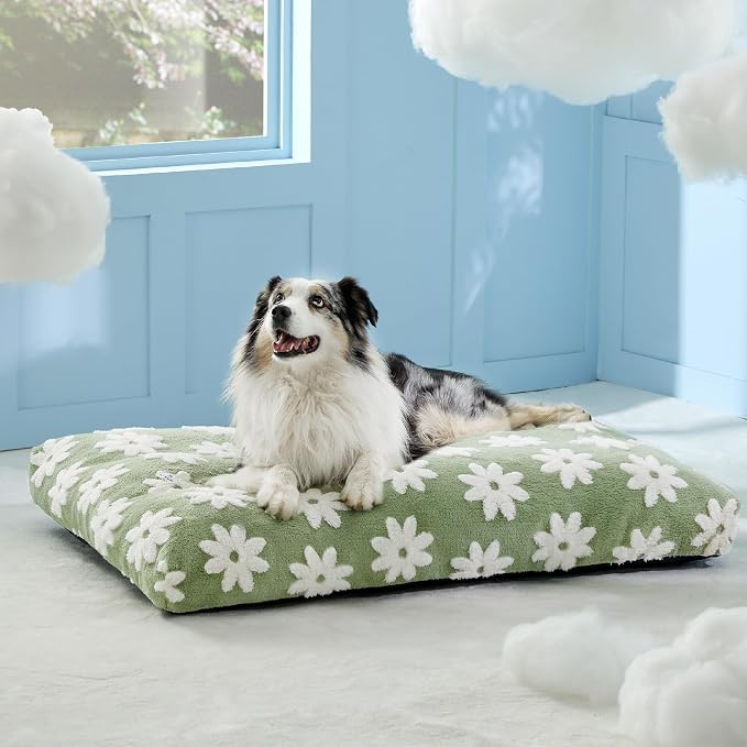 LE SURE Cute Aesthetic XL Dog Bed for Crate,Jacquard Thick Pet Pillow44x32 | Shredded Chopped Foam,Modern Plush Crate Cushion Gift for Extra Large Dog, Waterproof Washable Cover, Anti Slip Bottom, Green