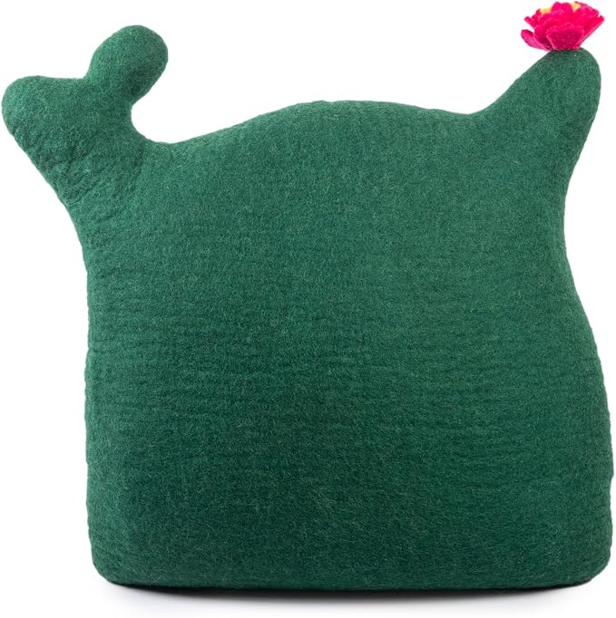 Luxurious Merino Wool Cat Cave - Foldable Hideaway Pod for Indoor Cats - Premium Felt Kitten Pet Enclosure - Covered Cat House for Ultimate Cozy Comfort by Woolygon (Cactus)