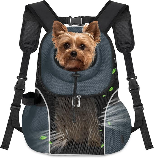 WOYYHO Pet Dog Carrier Backpack, Ventilated Mesh Small Dog Front Backpack | Breathable Puppy Back Pack, with Safety Belt, Storage Pockets, for Travel Hiking Cycling Outdoor Adventures, Dark Gray, L