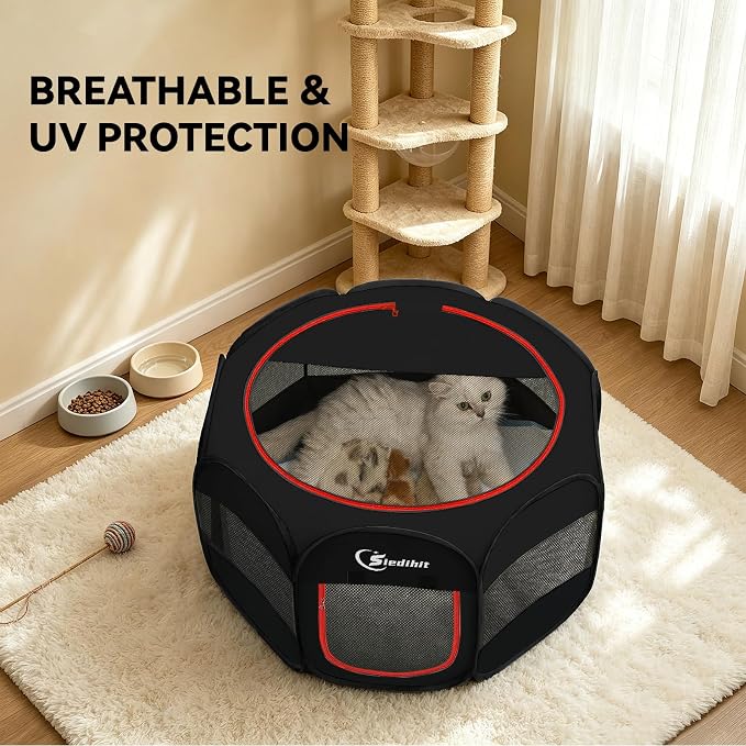 Siedihit Black Dog Cat Playpen, Puppy Pet Playpen Indoor for Small Dog | Crate Tent Cage Outdoor, Portable Pop Up Dogs Enclosure Kennel with Carrying Case for Dogs/Cats/Rabbits