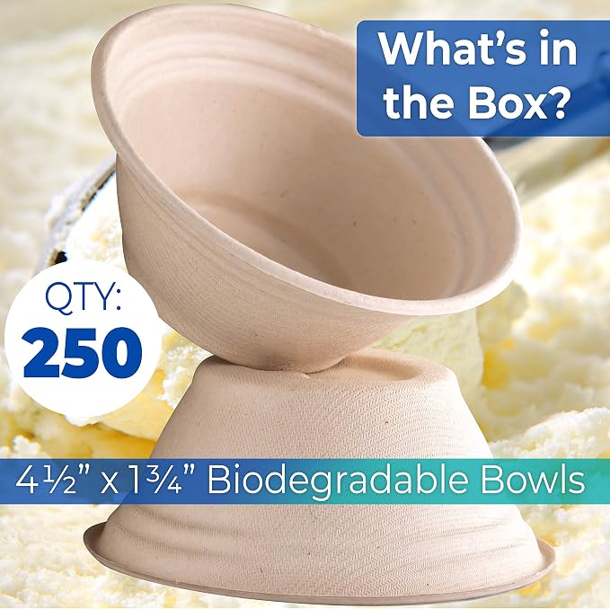 Vet-Grade Biodegradable Disposable Tan Kraft Pet Bowls Bulk 250 Pk 8 Oz/1 Cup. Non-Toxic Food and Water Dishes for Puppies, Small Dogs or Cats. Sturdy and Leakproof for Healthy Pets!