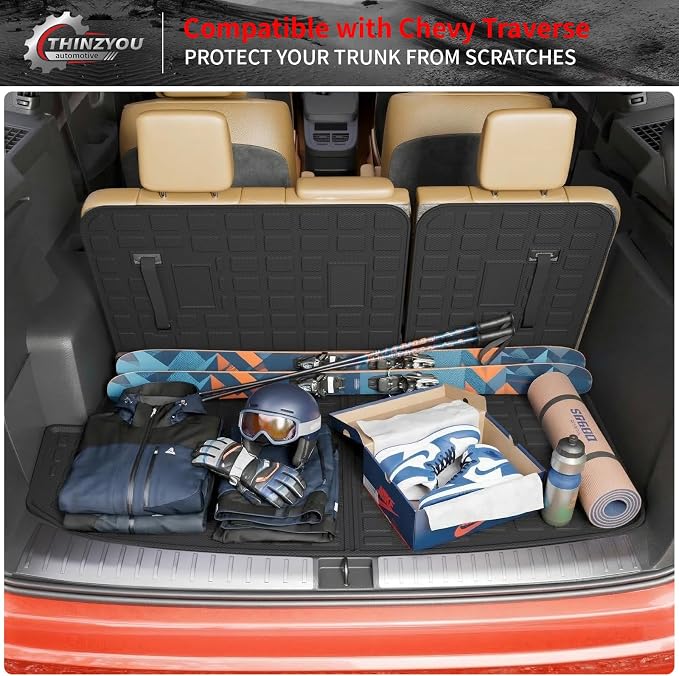 Cargo Mat Compatible with 2018-2023 (Fit 2024 Traverse Limited) Chevrolet Traverse Cargo Liner Trunk Liner Back Seat Cover Protector 2023 Chevy Traverse Accessories (Trunk Mat+Backrest Mats)