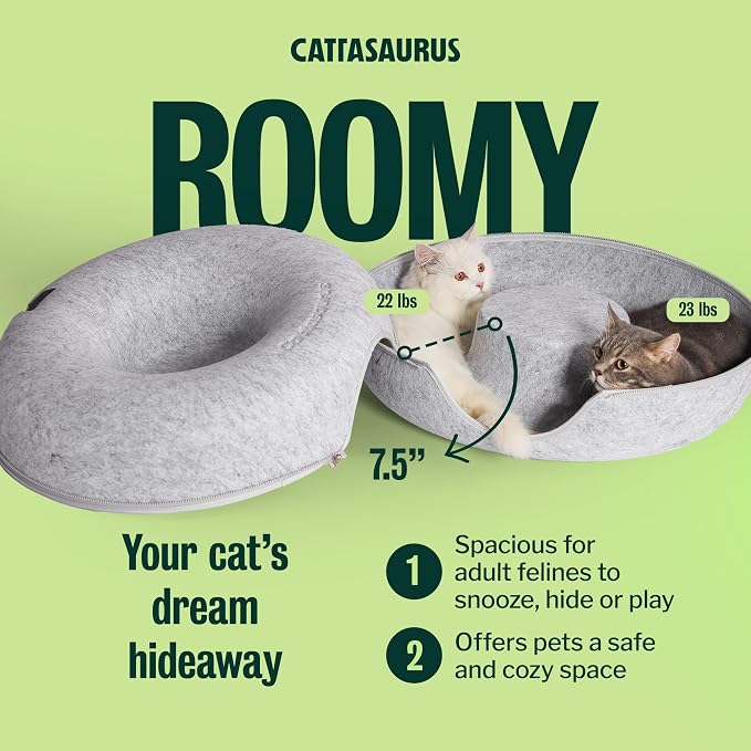 Peekaboo Cat Cave Donut for Multiple & Large Cats up to 30-45 lbs, 3-in-1 Self Warming Cat Bed, Tunnel & Scratcher for Indoor Cats, Washable & Detachable Small Dog Bed (Light Gray, Large)