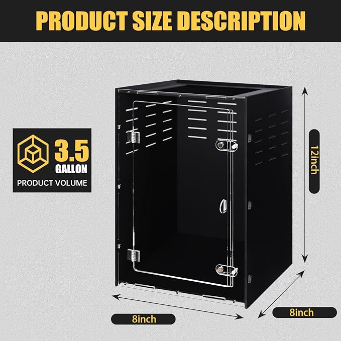 Reptile Enclosure for Crested Gecko – 8x8x12 Reptile Tank for Gecko, Snake, and Lizard – PVC Terrarium for Small Pets