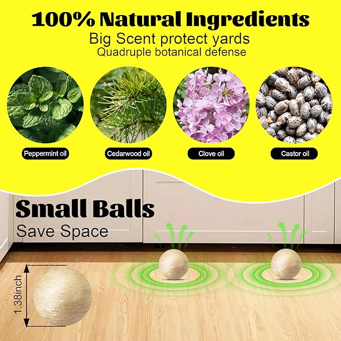 Peppermint Rodent Repellent Balls 12 Pack,Mouse Repellent for Longer Lasting Scent | Indoor, Outdoor, Car Engine Protection | Mice, Rat Deterrent for Home, Garage, Attic | Pet & Kid Safe