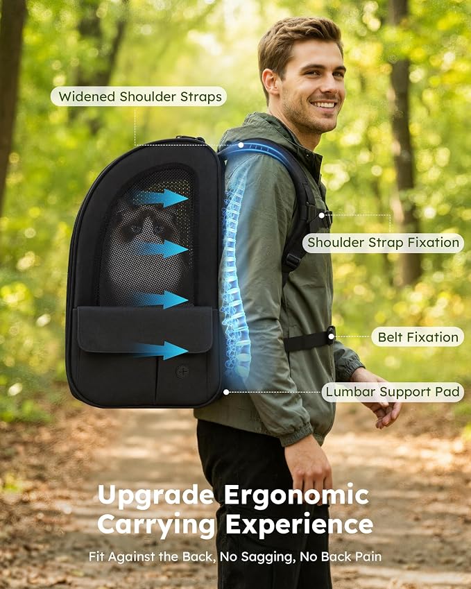 pecute Dog Backpack Expandable, Cat Carrier Backpack Breathable, Large | Durable Oxford Cloth, Lockable Zipper,Use for Pet Under 15 lbs to Travel