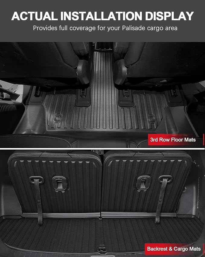 Floor Mats for Hyundai Palisade 2026 7/8 Seats Gas Only All Weather TPE Floor Liners Cargo Mat with Backrest Mat Accessories Odorless Anti-Slip Cargo Tray with Back Seat Protector