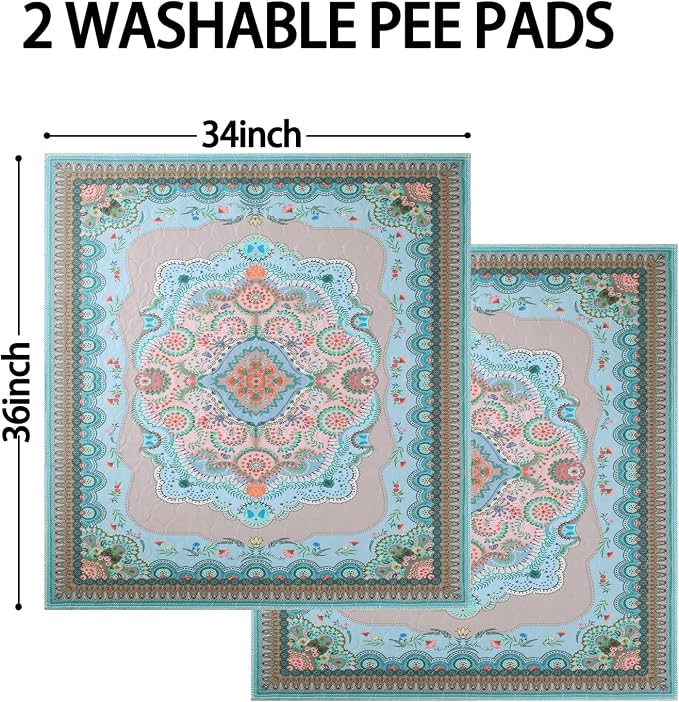 Aitmexcn Washable Pee Pads for Dogs, 2 Reusable Puppy Pads, 34'' x 36'' | Highly Absorbent, Waterproof Layer, Machine Washable, Non-Slip Bottom, For Puppy Training and Crates