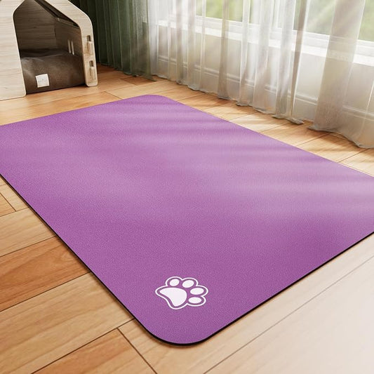 HotLive Dog Food Mat - Absorbent Cat Mat for Food and Water, No Stains Pet Feeding Bowl Mat, Easy to Clean Pet Placemats, Quick Dry Dog Water Dispenser Mat for Messy Drinkers | Paw Purple 18"x 28"