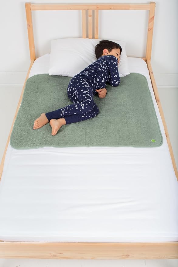 PeapodMats Bedwetting Waterproof Bed Mat, Reusable 3x3 Sage | Washable reusable bed mat for bedwetting, incontinence, kids, adults, pets, and mattress protection.