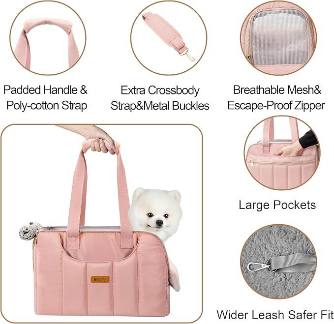 Dog Purse Carrier for Small Dogs Cats Rabbits Up to 12lbs, Lightweight Pet Sling Carriers with Crossbody Strap, Portable Puppy Soft Sided Tote Bag Carrier for Vet,Hiking,Travel Pink
