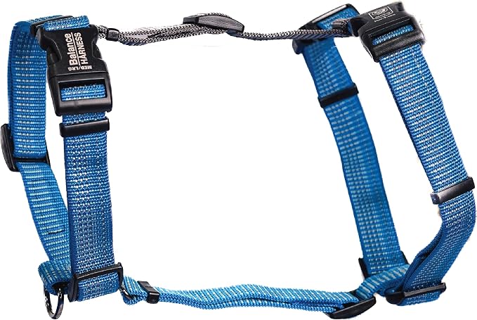 Blue-9 Reflective Buckle-Neck Balance Harness, Fully Customizable Fit No-Pull Harness with 3M Reflective Stitching, Ideal for Dog Training and Obedience, Made in The USA, Blue, XS