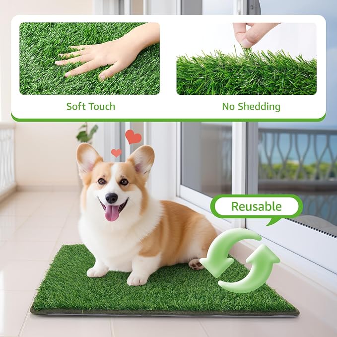 Dog Grass Pad with Tray, 18x30 Dog Litter Box for Patio Balcony Apartment | Floral，Grass Mat with Pad, Artificial Turf Grass, Puppy Indoor Outddor Potty Training, Washable Reusable, Leakproof, Pee On