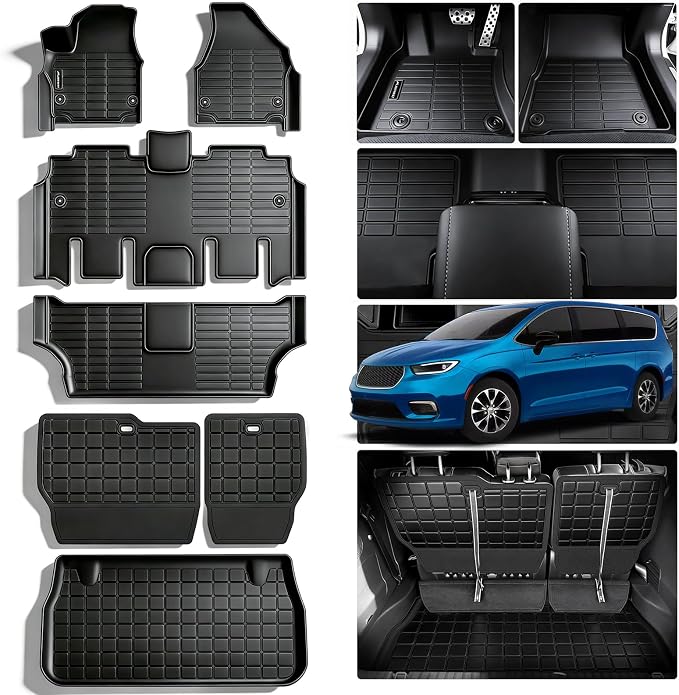 Floor Mats for 2017-2025 2026 Chrysler Pacifica Gas Touring 7/8 Seats (Not for Hybrid & Pinnacle) & Trunk Mat & Backrest Mat,TPE All Weather Protection Car Mats Full Set Accessories
