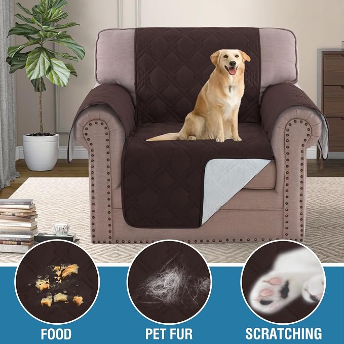 H.VERSAILTEX Chair Sofa Slipcover 100% Waterproof Couch Cover Furniture Protector Cover with Elastic Straps for Pets Kids Children Dog Cat(Chair, Brown)
