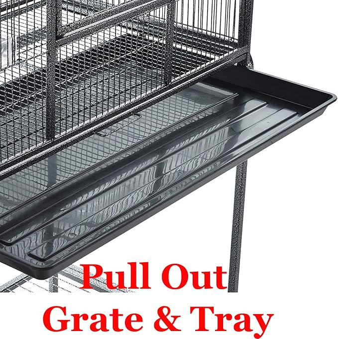 54" LARGE Wrought Iron 4-Level Chew-Proof Tight 1/2-inch Wire Spacing Ferret Squirrel Chinchilla Sugar Glider Rat Mice Rabbit Hamster Critter Home Cage Easy Clean Pull Out Tray Removable Rolling Stand