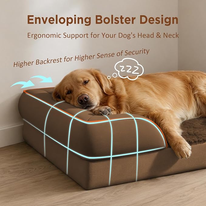 Comfort Expression Waterproof Orthopedic Dog Beds for Large Sized Dog | Supportive Egg Crate Foam Large Pet Bed with Removable Bolsters, Dog Couch with Washable Cover & Non-Slip Bottom, 38x25 Inch