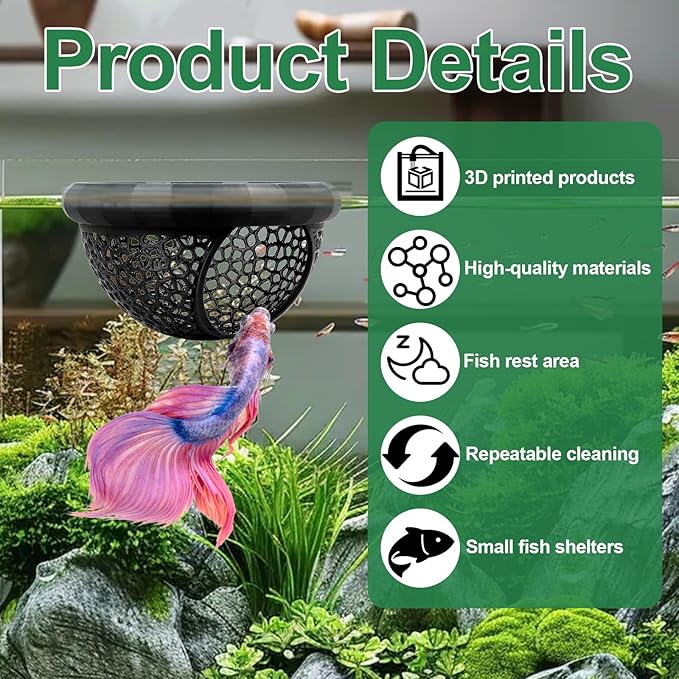 2 PCS Floating Betta Hammock & Shrimp Shelter 3D Printed Aquarium Decor Floating Betta Hide with Feeding Ring Multi-Functional Hammock Safe Resting Spot for Betta Fish, Shrimp and Small Fish