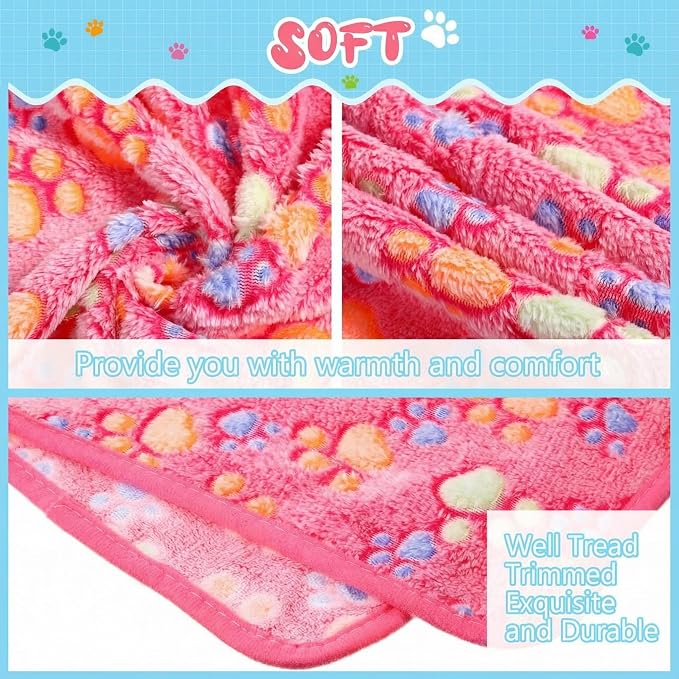 Tatuo 4 Pack Fleece Dog Blankets for Puppy Cats Multi-Size Sleep Mat for Pet Guinea Pig Soft Washable Warm Crate Bed Puppy Teething Toys Print Pattern Blanket Indoor(Pink,24 x 16 Inch,Paw)
