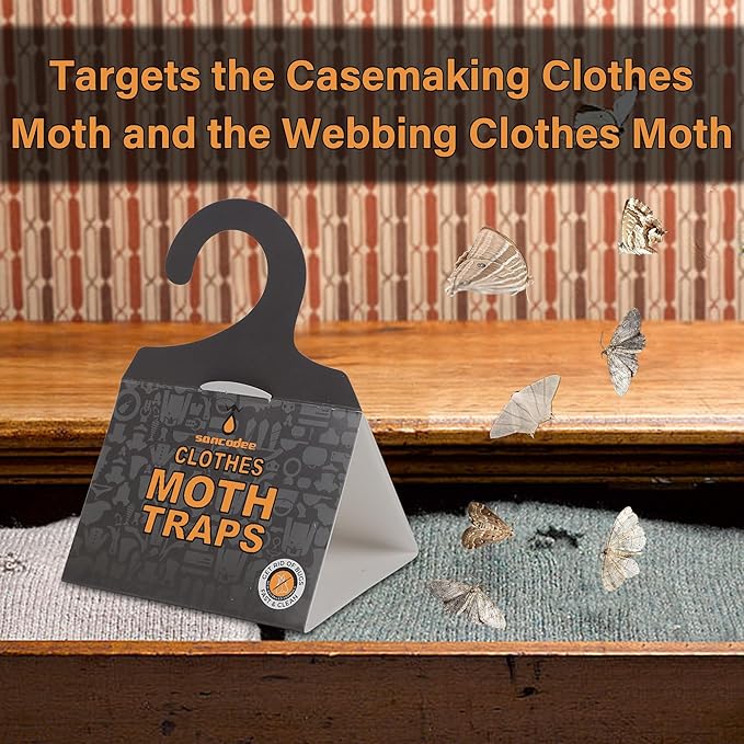 Sancodee 8 Pack Clothes Moth Traps with Natural Pheromones, Clothing Moth Hanging Glue Trap, Sticky Boards for Closets Moths