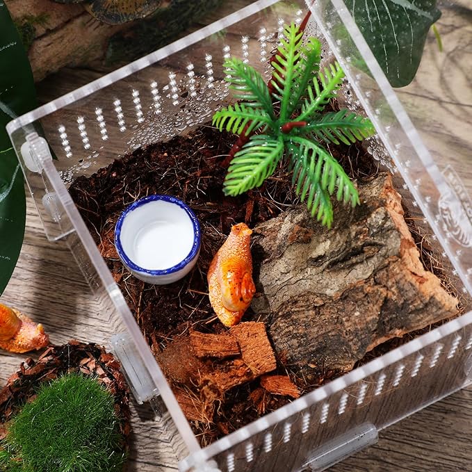 12pcs Small Ceramic Reptile Water Bowls Mini Terrarium Basins and Crawling Pets Reptile Tank Drinking Dishes Pet Habitat Accessories