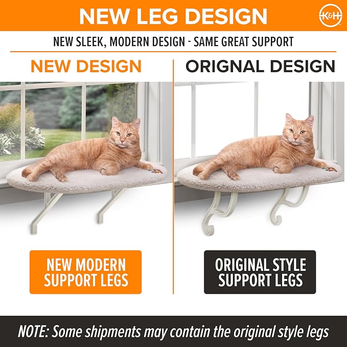 K&H Cat Window Perch Kitty Sill - Cat Window Hammock Bed with Strong Support Holds 40 lbs, Cushioned Windowsill Bed for Indoor Cats, Washable Cover, Cream Fleece, 24 x 14 Inches