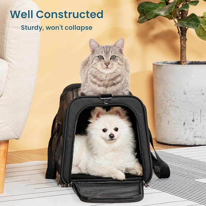 PETSFIT Soft-Sided Cat Carrier, Airline Approved | For Travel, 3 Carrying Ways, Lightweight and Ventilation on 5 Sides, Escape Proof, With Soft Fleece Pad