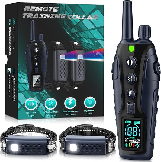 Dog Shock Collar 2 Dogs(15-150lbs) with Flashing Light for Night Walks,4500FT Dog Training Collar Adjustable Pitch Beep(1-8), Vibration(1-16), Safe Shock(1-99), and Keypad Lock