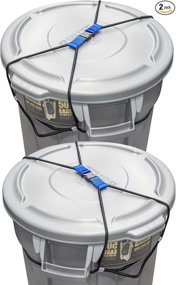 Encased (2 Pack) Trash Can Lock, Bungee Cord Heavy Duty Nylon Large Outdoor Garbage Lid Lock (Fits 30-50 Gallon Cans)