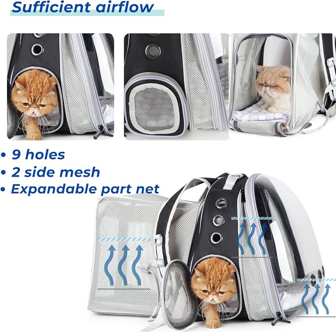 Expandable Cat Backpack Carrier for Large Cats & Small Dogs - Airline Approved Pet Bubble Backpack with Dual-Side Expansion, Perfect for Travel, Hiking & Outdoor Adventures, Up to 16lbs