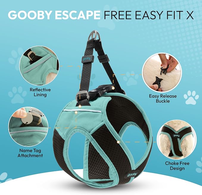 Gooby Escape Free Easy Fit X Step-in Dog Harness, Seattle Blue, X-Large | Patented escape-free, tightens on back-out; Choke-free X-frame + V-neck; Quick-release buckle; Reflective trim