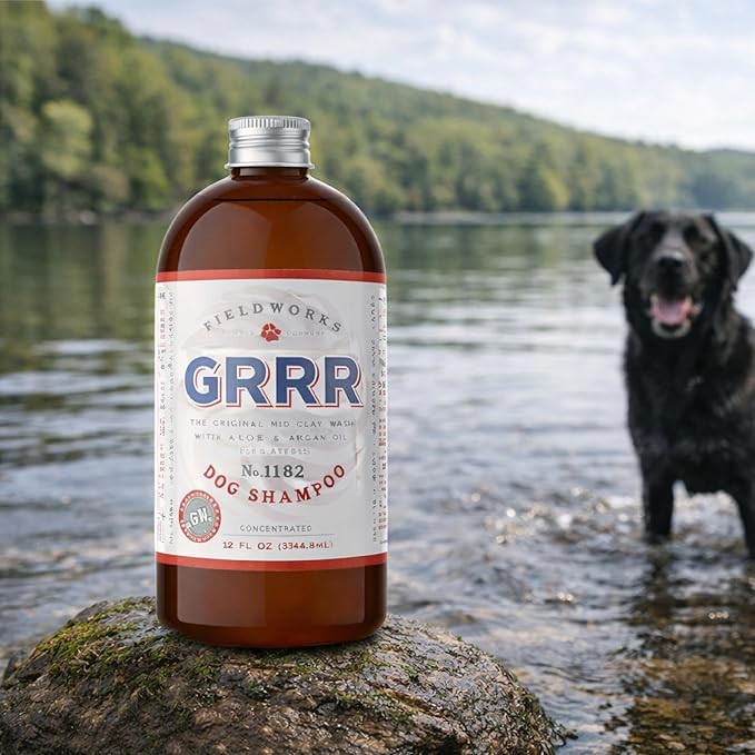 GRRR All-Natural Dog Shampoo – Gentle for Sensitive Skin. with Bentonite Clay, Argan Oil, Aloe & Shea Butter. Lavender Scent, Hypoallergenic, Biodegradable, 12oz