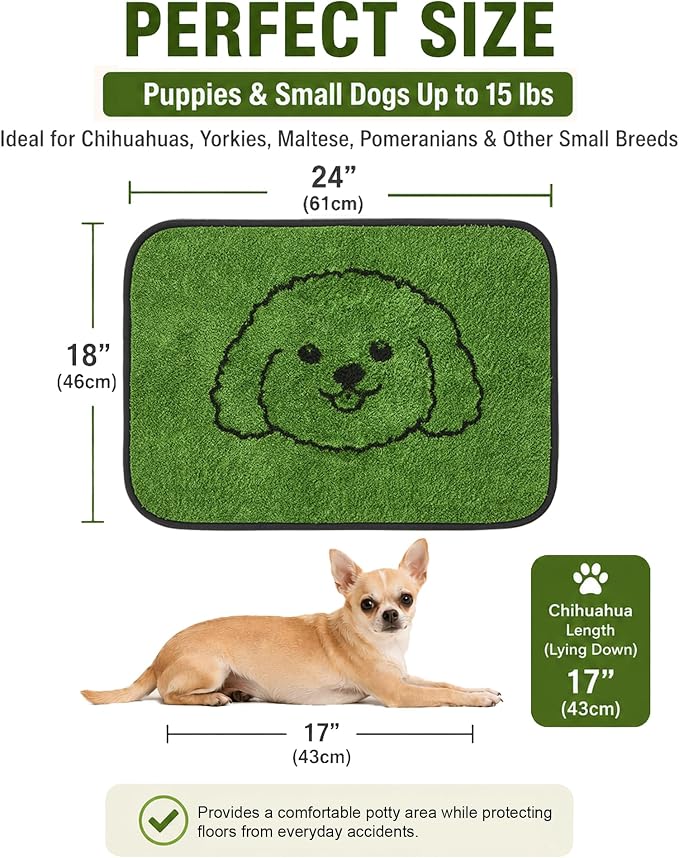 Reusable Puppy Pads , Washable Pee Pads for Dogs 18" x 24" 2 Pack | Super Absorbent & Leakproof Potty Training Pads, Plush Grass-Look With Non-Slip Backing For Crates, Playpens & Small Pets