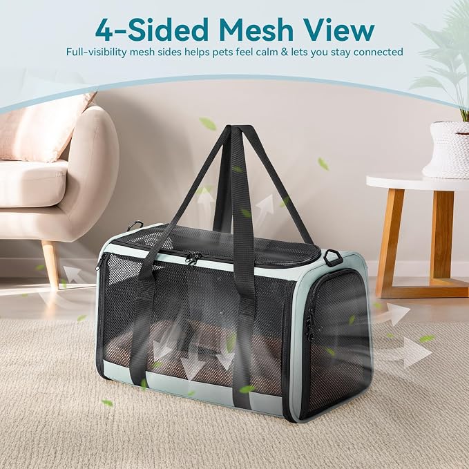PETSFIT Large Cat Carrier with Patented Safety Buckles,Big Cats Up to 20 lb | Secure Carrier for Safe Driving, Lockable Zippers, Safety Tether, Travel Pet Carrier for Trips & Vet Visits, 19 x 12 x 12