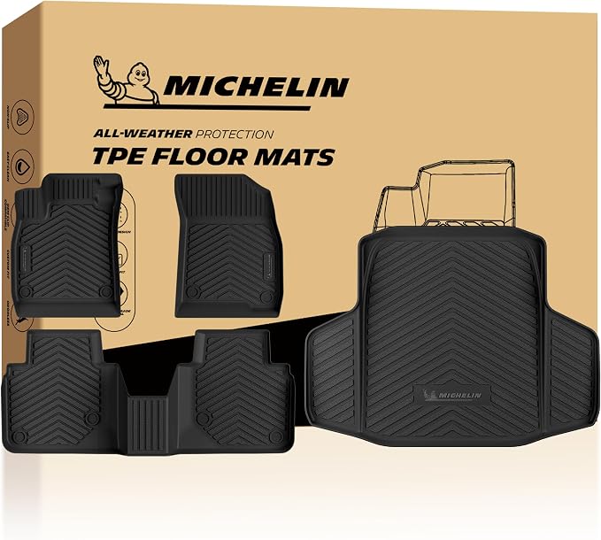 Michelin Vehicle Mats, Premier Series All-Weather TPE Custom Fit Liner for Honda Accord Gasoline & Hybrid 2023-2027 Floor Mats B(4 Piece)