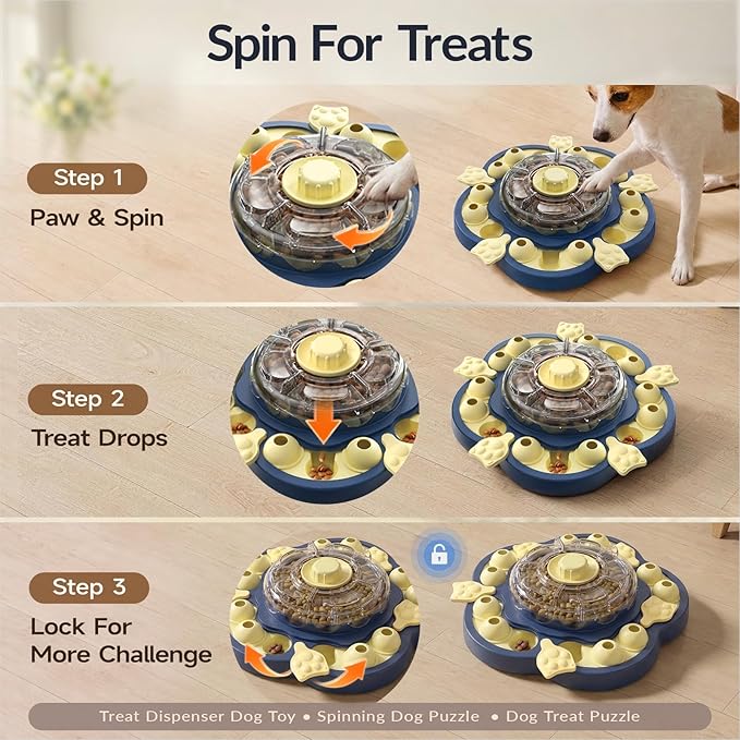 KADTC 3-Level Dog Puzzle Toy, Spin to Release Treat Dispenser & Slow Feeder | LARGE SIZE - Slide, swing, sniff, search: 4 play modes curb boredom, channel energy, build focus, deliver mental stimulation.