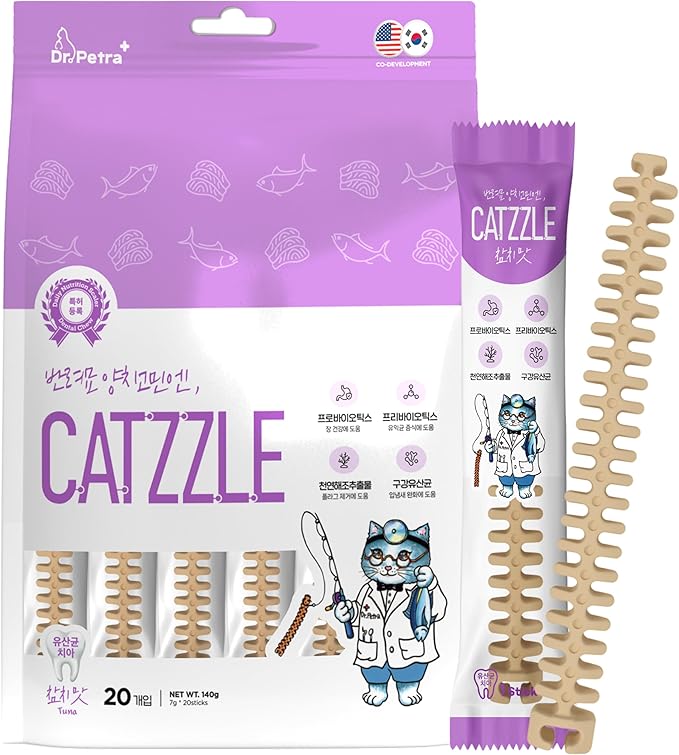 CATZZLE Cat Treats, Dental Chews for Indoor Cats, Cat Teeth Cleaning, Dental Care Snacks - Digestive Health (Tuna Flavor), 20 Sticks (5 oz.)