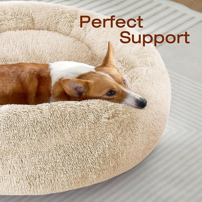 JOLLYVOGUE Dog Beds Large Sized Dog, Calming Anti-Anxiety Dog Bed, Fluffy Donut Cushion for Extra Large Pets (45")