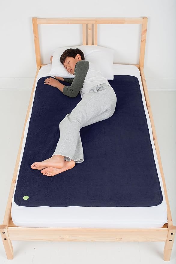 PeapodMats Bedwetting Waterproof Bed Mat, Reusable 3x5 Navy Blue | Washable reusable bed mat for bedwetting, incontinence, kids, adults, pets, and mattress protection.