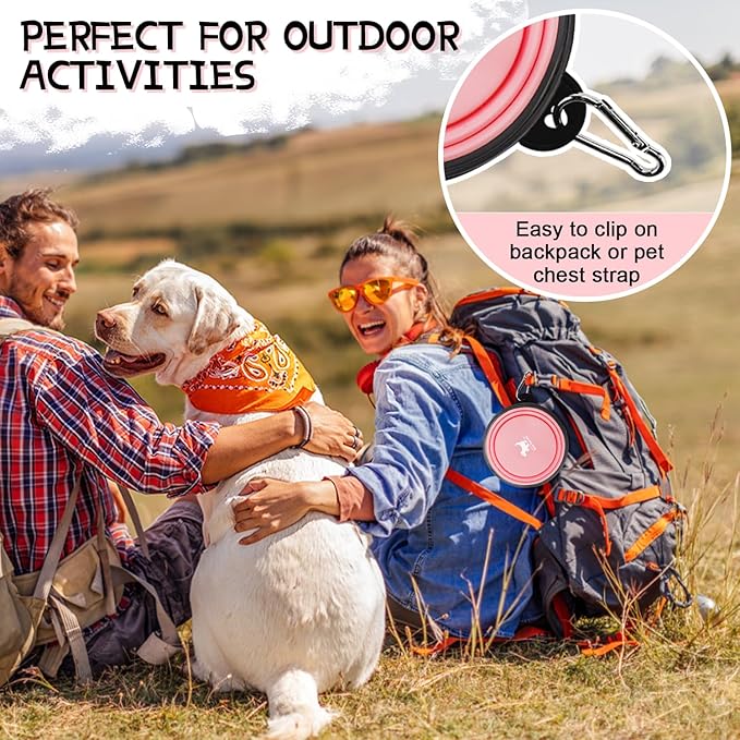 Collapsible Dog Bowls for Travel, 2-Pack Dog Portable Water Bowl for Dogs Cats Pet Foldable Feeding Watering Dish for Traveling Camping with Carabiners, BPA Free (Grey&Pink, Medium (Pack of 2))